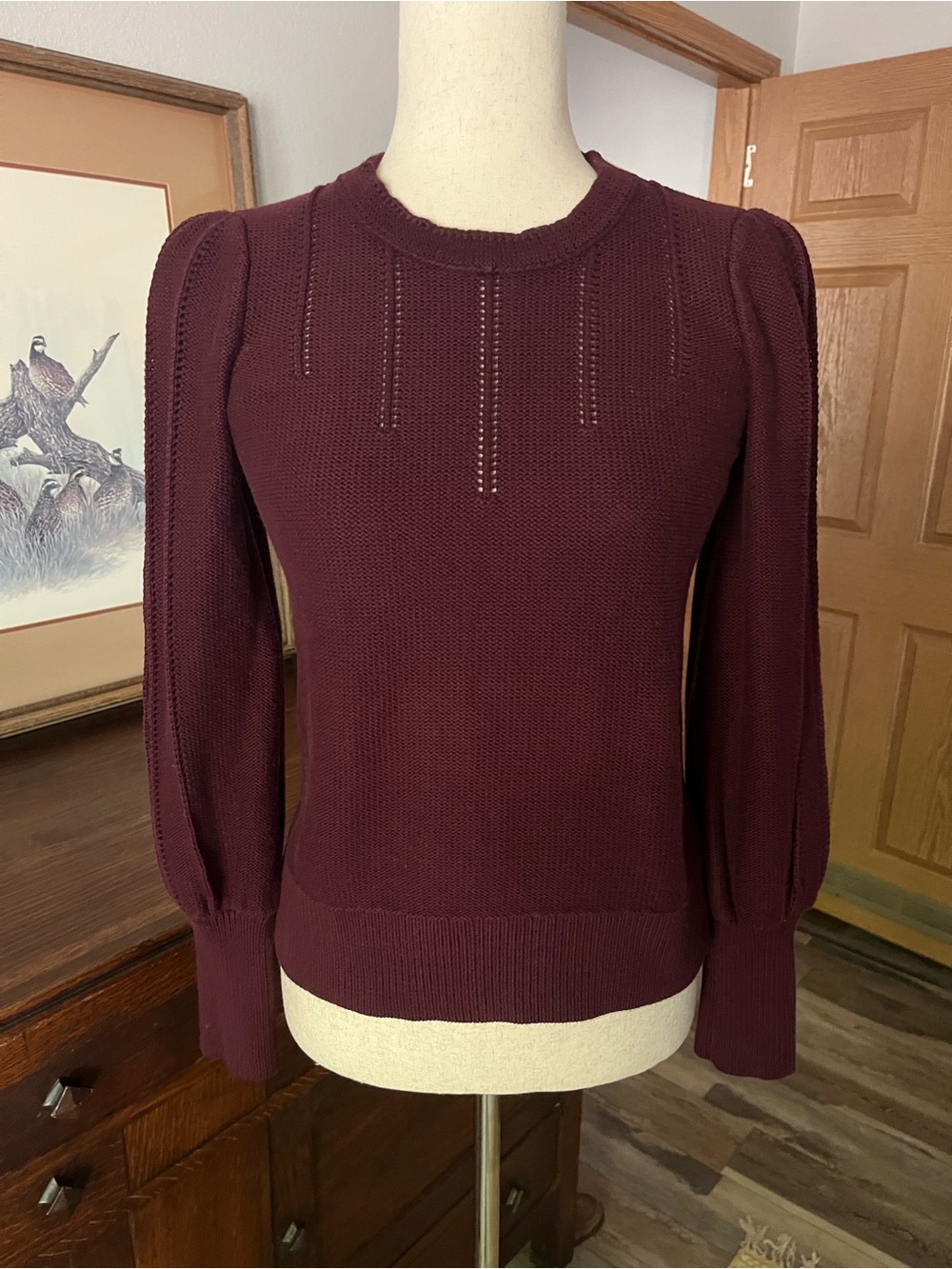 Lauren Ralph Lauren Burgundy Puff sleeve 100% cotton knit reverse jersey